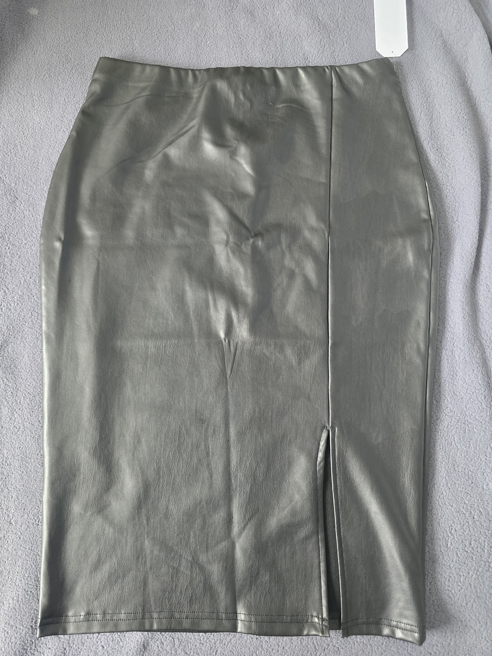Faux Leather Pencil Skirt with Front Slit - Black